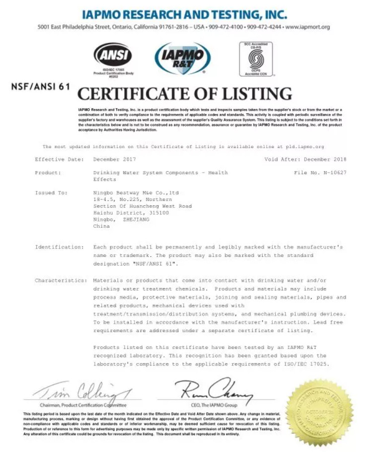 Complete new NSF Certificate for US Market-News