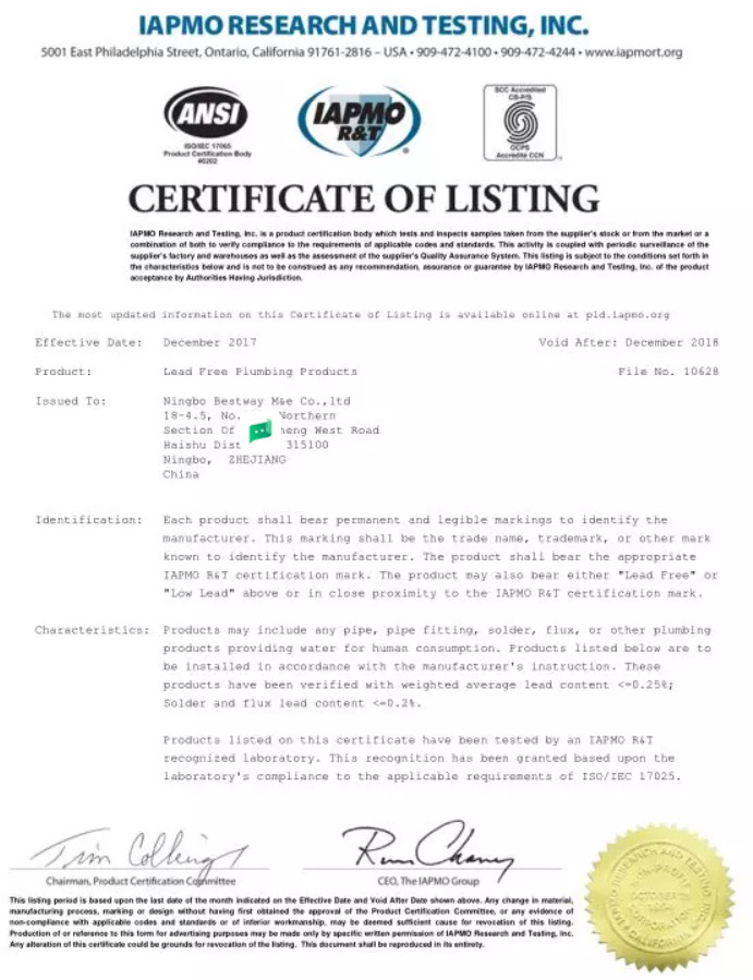 Newly Approved No Lead Certificate 01