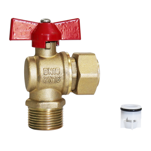 BW B80 Brass Angle Ball Valve With Red Butterfly Handle (1)