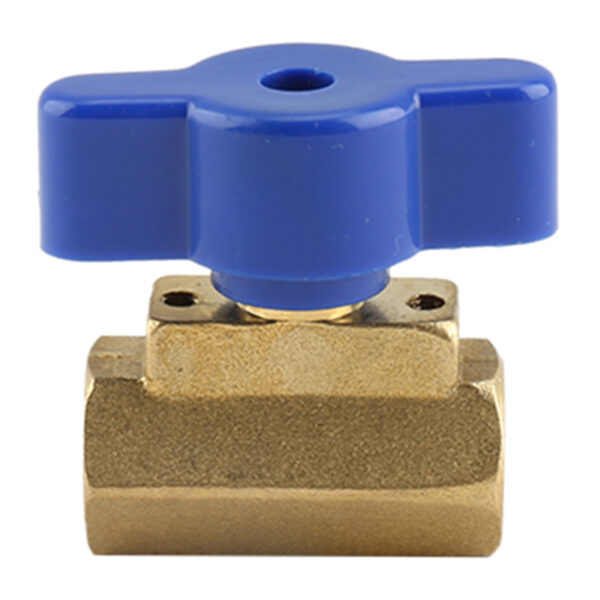 BW B116 Natural Brass Mini Ball Valve With Blue Handle (1)