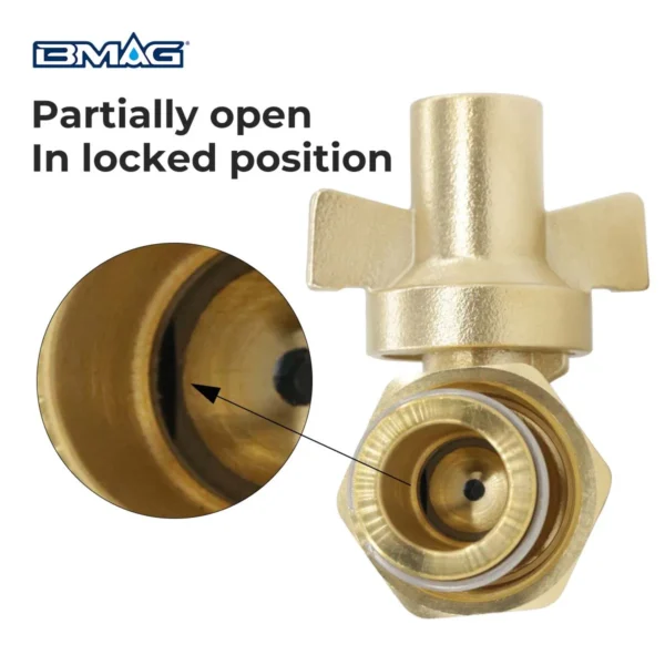 BW L09A T Partially Open Valve Male Thread And Swivel Nut And T Handle Close Up2