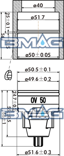 Plast ikke-returfjærkontrollventil OV50 2" Dimension drawing